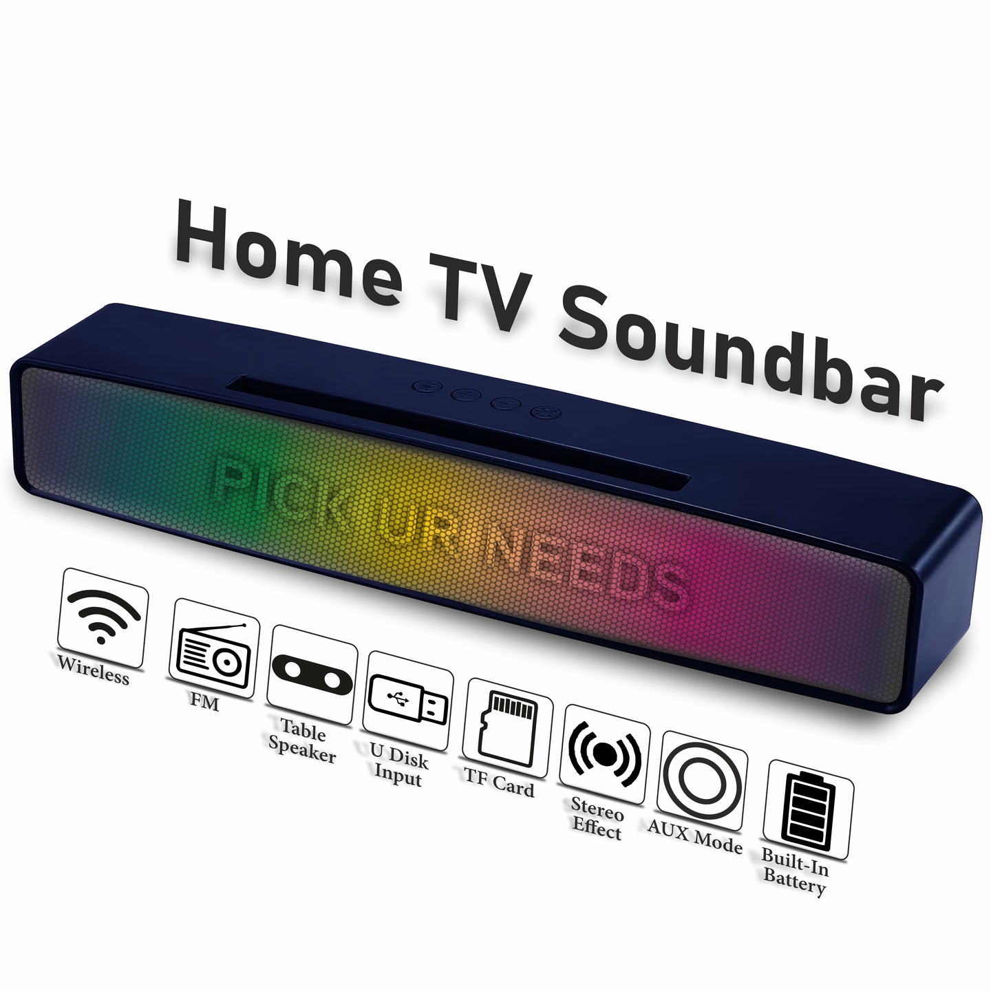 Pick Ur Needs Wireless Home TV Speaker Soundbar WIth RGB Light USB/TF Card/AUX Supported 4Hrs 10 W Bluetooth Soundbar (Black, 5.0 Channel)